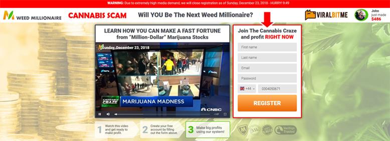 Weed Millionaire -verkkosivusto